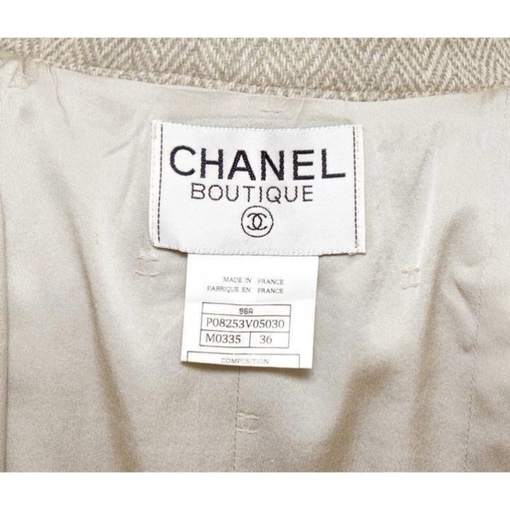 Chanel Jacket Blazer Beige Wool Blend Gold HW Long Sleeve 36 96A - Picture 8 of 8
